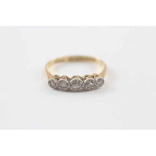 197 - 18ct gold and platinum vintage diamond five stone dress ring (1.9g) Size  M 1/2