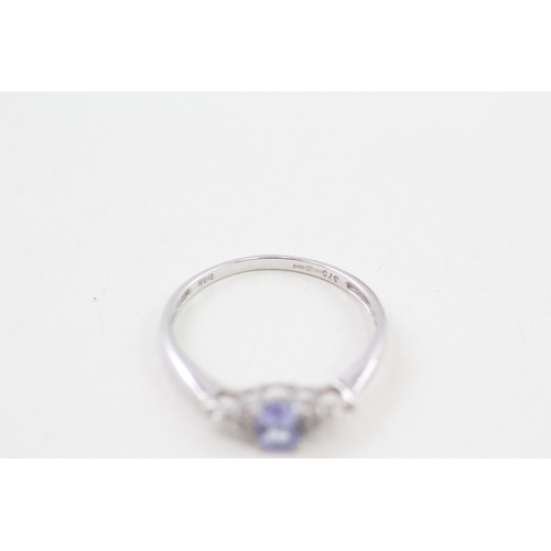 2 - 9ct white gold diamond & tanzanite trefoil ring (1.4g) Size  Q