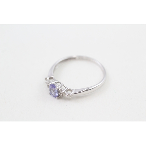 2 - 9ct white gold diamond & tanzanite trefoil ring (1.4g) Size  Q