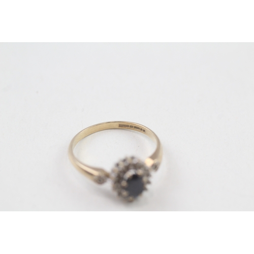 20 - 9ct gold diamond & sapphire oval cluster ring (1.9g) Size  N