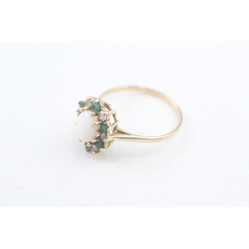 207 - 9ct gold emerald, opal and cubic zirconia halo dress ring (2.3g) Size  R