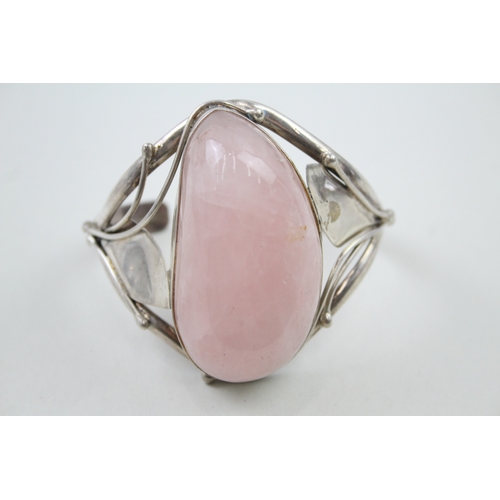 209 - Silver nouveau inspired Rose Quartz bangle