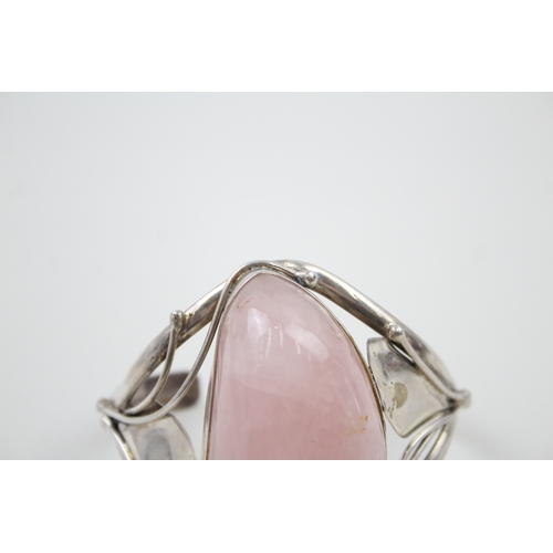 209 - Silver nouveau inspired Rose Quartz bangle