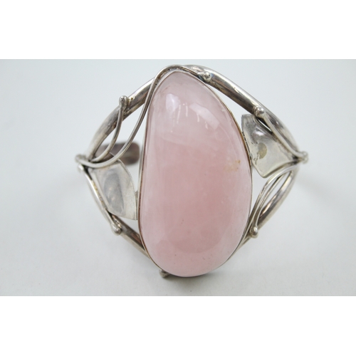 209 - Silver nouveau inspired Rose Quartz bangle