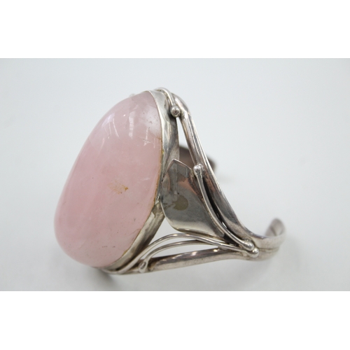 209 - Silver nouveau inspired Rose Quartz bangle