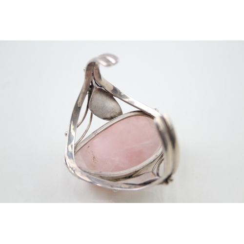 209 - Silver nouveau inspired Rose Quartz bangle