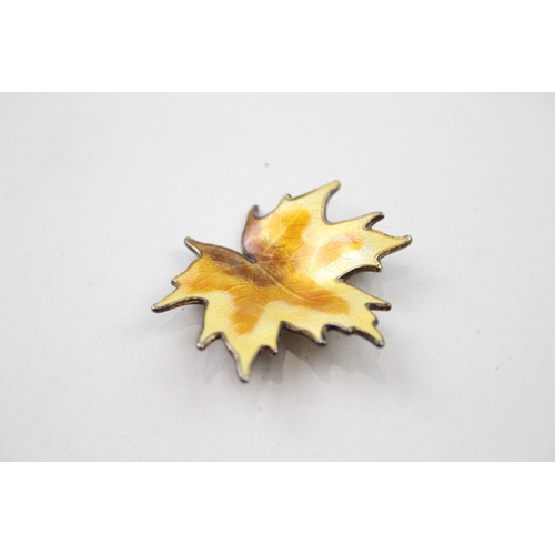 212 - Silver enamel maple leaf brooch by Hroar Prydz