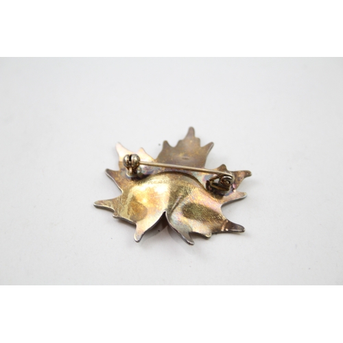 212 - Silver enamel maple leaf brooch by Hroar Prydz