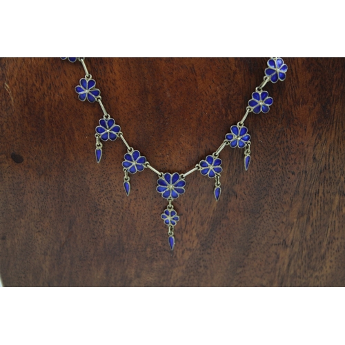 219 - Silver enamel Scandi floral necklace