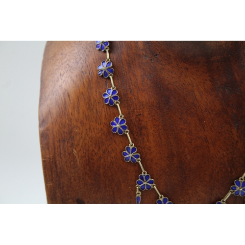 219 - Silver enamel Scandi floral necklace