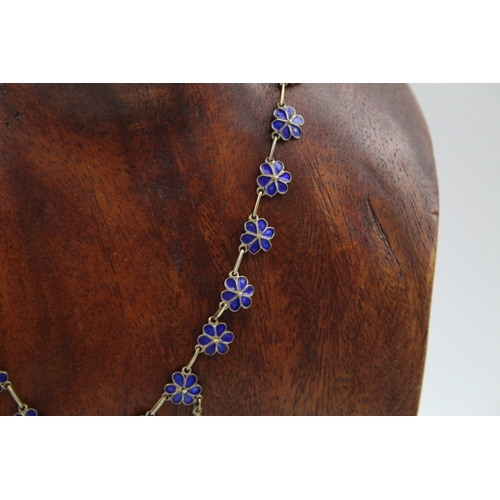 219 - Silver enamel Scandi floral necklace