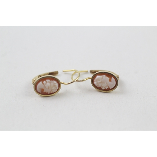 23 - 9ct gold shell cameo drop earrings (1.4g)