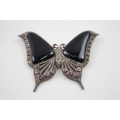 239 - Silver gemstone and marcasite butterfly brooch