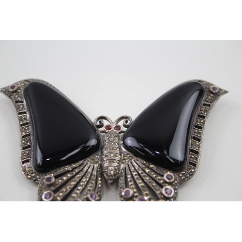 239 - Silver gemstone and marcasite butterfly brooch