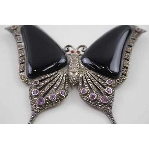 239 - Silver gemstone and marcasite butterfly brooch