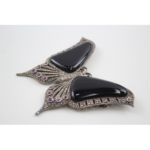 239 - Silver gemstone and marcasite butterfly brooch