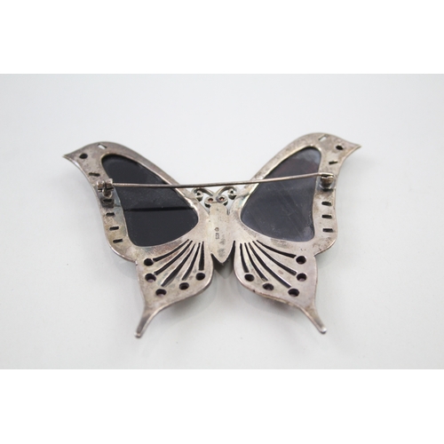 239 - Silver gemstone and marcasite butterfly brooch