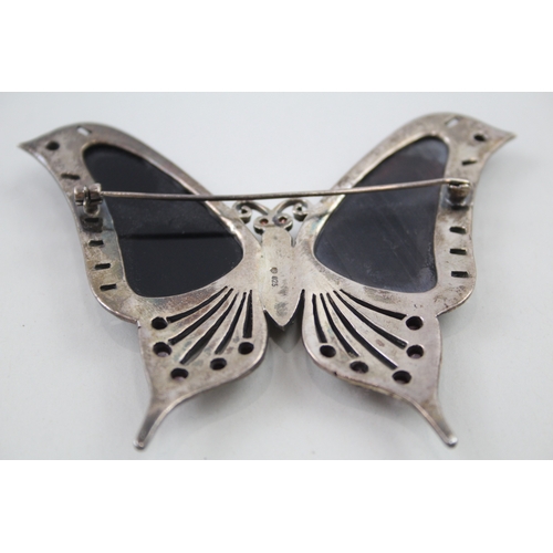 239 - Silver gemstone and marcasite butterfly brooch