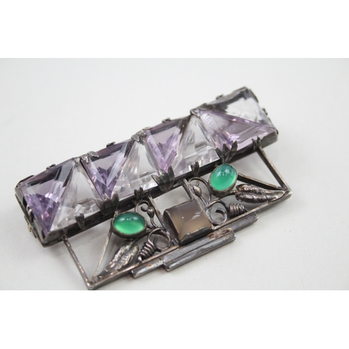 240 - Silver antique gemstone brooch including Amethyst