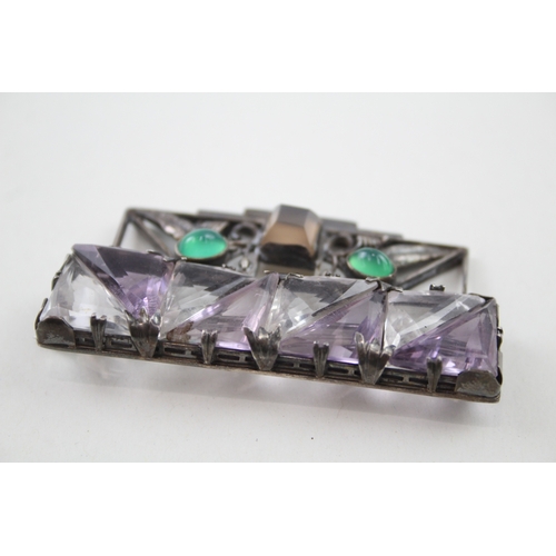 240 - Silver antique gemstone brooch including Amethyst