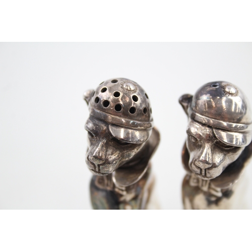 336 - Vintage Stamped .925 Sterling Silver Novelty Dog Salt / Pepper Cellars (199g)