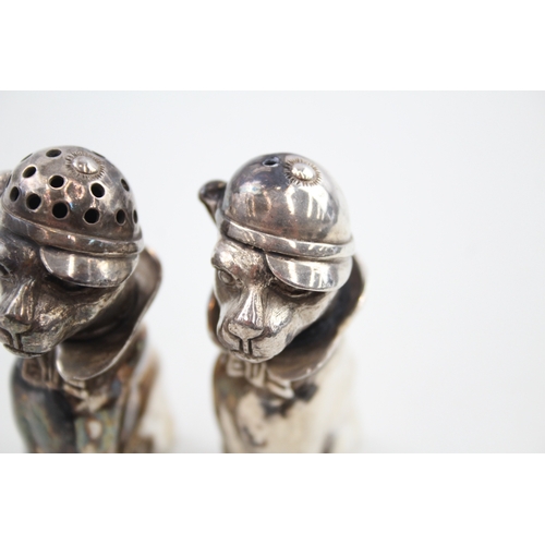 336 - Vintage Stamped .925 Sterling Silver Novelty Dog Salt / Pepper Cellars (199g)