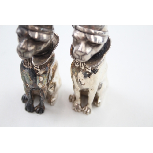 336 - Vintage Stamped .925 Sterling Silver Novelty Dog Salt / Pepper Cellars (199g)