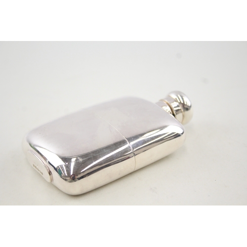 338 - Hallmarked 2002 London Sterling Silver Gents Plain Hip Flasks (140g)