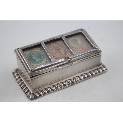 346 - Late Victorian 1900 Birmingham Sterling Silver Triple Stamp Box / Case (69g)