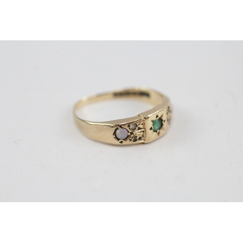 35 - 9ct gold vintage opal & emerald patterned ring (1.7g) AS SEEN - MISHAPEN Size  N