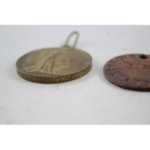 367 - WW1 Medal Pair & ID Tag 23076 Pte F. Buckley S. Staffs Regt