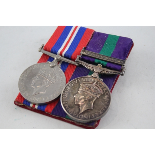 369 - WW2 - GVI Mounted Medal Pair GSM Named 14800787 Gnr G T Davies RA