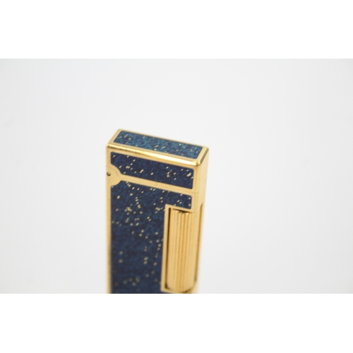 373 - DUNHILL Gold Plated & Lapis Lazuli Enamel Rolagas Cigarette Lighter - TM5527