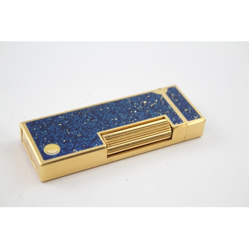 373 - DUNHILL Gold Plated & Lapis Lazuli Enamel Rolagas Cigarette Lighter - TM5527