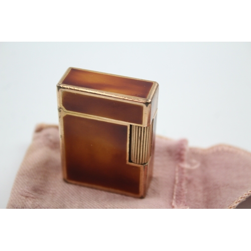 376 - Vintage S.T DUPONT Paris Gold Plate & Brown Lacquer Cigarette Lighter