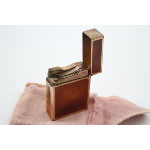 376 - Vintage S.T DUPONT Paris Gold Plate & Brown Lacquer Cigarette Lighter