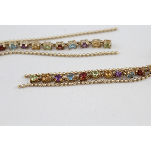 39 - 9ct gold multi-gemstone drop earrings, gemstones including: garnet, blue topaz, peridot, citrine & a... 