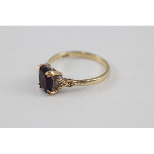 41 - 9ct gold vintage amethyst solitaire dress ring (2.2g) Size  P 1/2