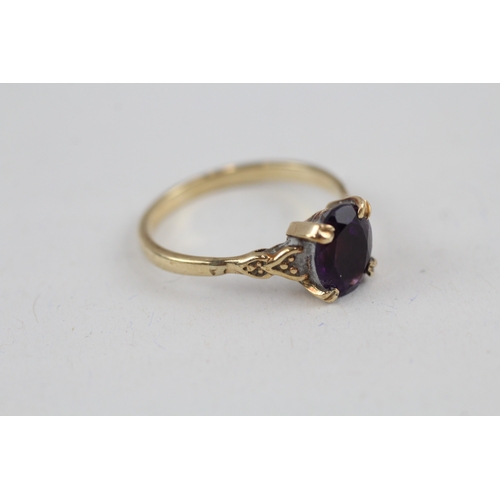 41 - 9ct gold vintage amethyst solitaire dress ring (2.2g) Size  P 1/2