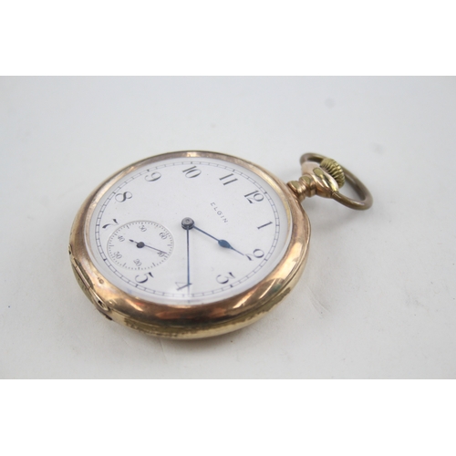 411 - Vintage Elgin Open Face Rolled Gold Pocket Watch Hand-Wind WATCH RUNS