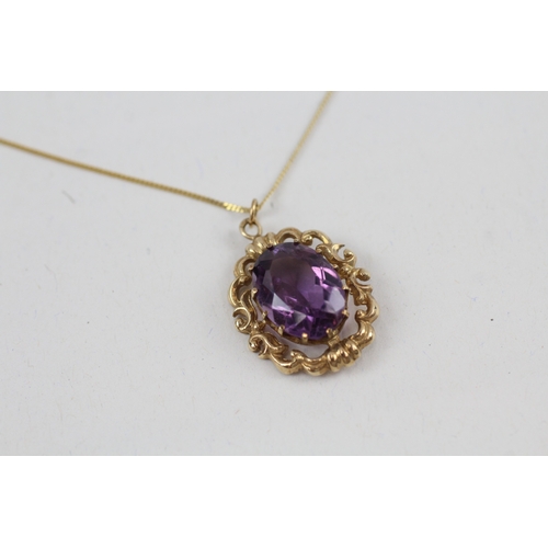 42 - 9ct gold vintage amethyst pendant with 9ct gold chain (3.9g)