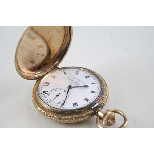 430 - Men's Thos Russell & Son Full Hunter Rolled Gold Pocket Watch Hand-Wind WATCH RUNS