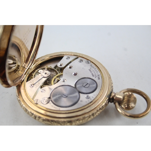 430 - Men's Thos Russell & Son Full Hunter Rolled Gold Pocket Watch Hand-Wind WATCH RUNS