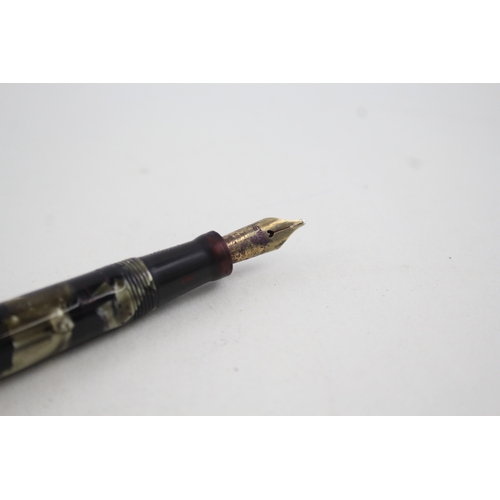 444 - Vintage Mabie Todd Swan Self Filler Green Fountain Pen w/ 14ct Gold Nib WRITING