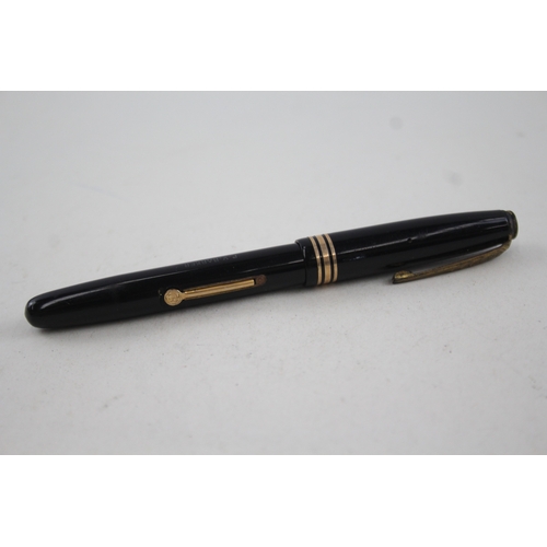 448 - Vintage De La Rue Onoto Lever Pen Black Fountain Pen w/ 14ct Gold Nib WRITING