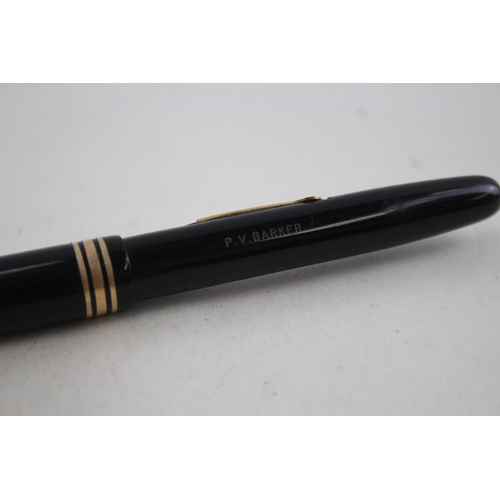 448 - Vintage De La Rue Onoto Lever Pen Black Fountain Pen w/ 14ct Gold Nib WRITING