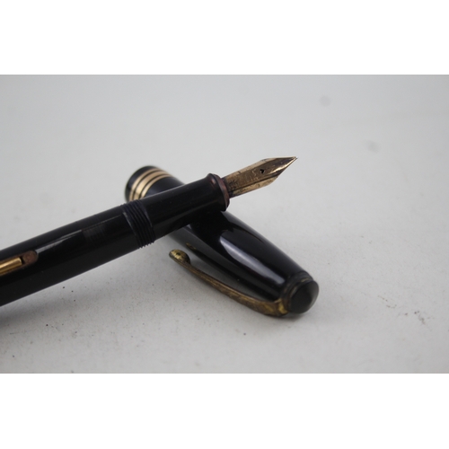 448 - Vintage De La Rue Onoto Lever Pen Black Fountain Pen w/ 14ct Gold Nib WRITING