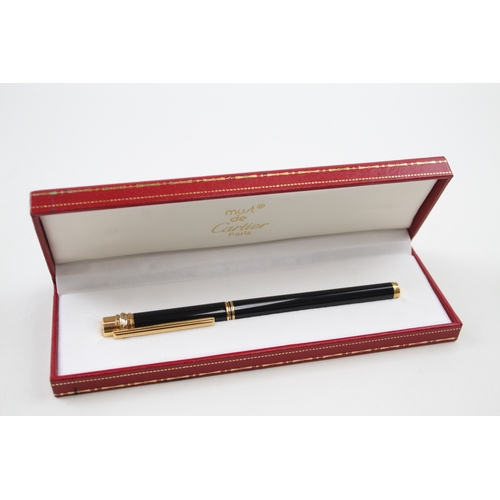 450 - Must De CARTIER Black Lacquer & Gold Plated Fountain Pen 18ct Nib WRITING