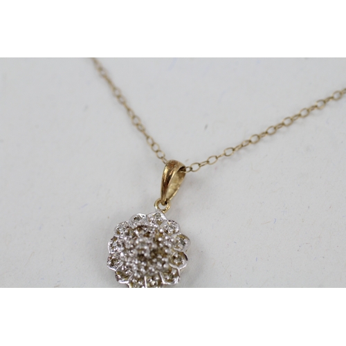 46 - 9ct gold diamond cluster pendant with 9ct gold chain (1.7g)