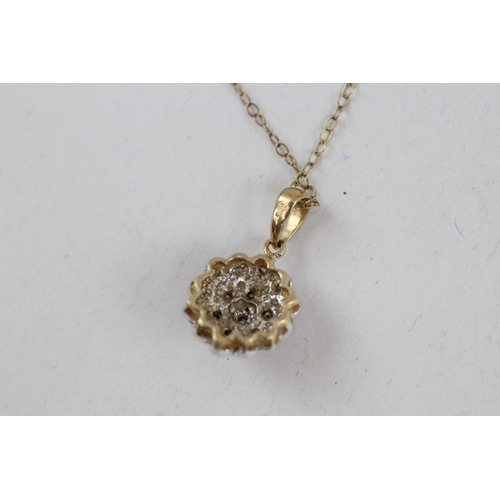 46 - 9ct gold diamond cluster pendant with 9ct gold chain (1.7g)